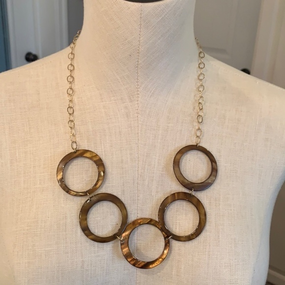 14k gold filled open circle natural shell statement necklace